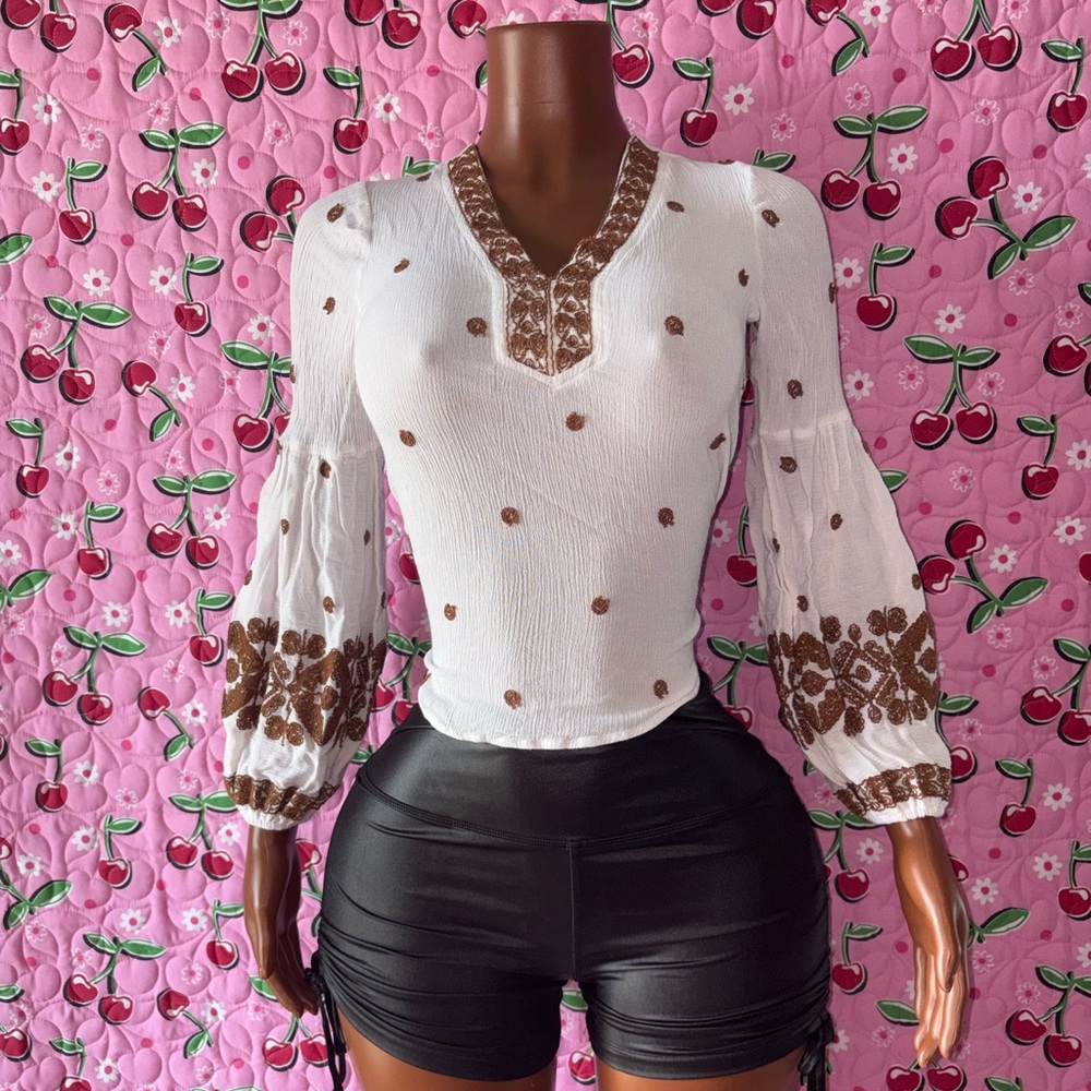 Elegant White and Brown Women's Top